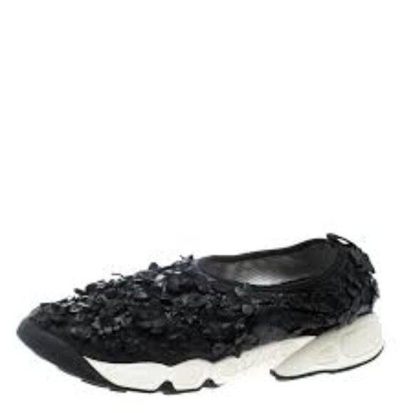 DIOR FUSION Sneakers Black Leather Textile Floral Canvas Shoes size 5.… - Picture 4 of 12